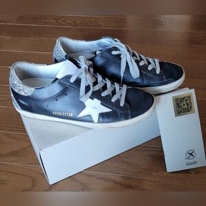 Golden Goose Black Sneakers with Silver Glitter Heel